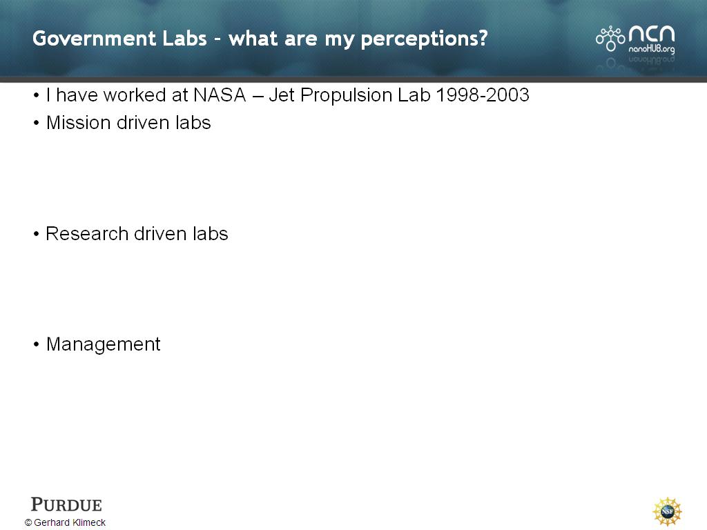 Government Labs – what are my perceptions?