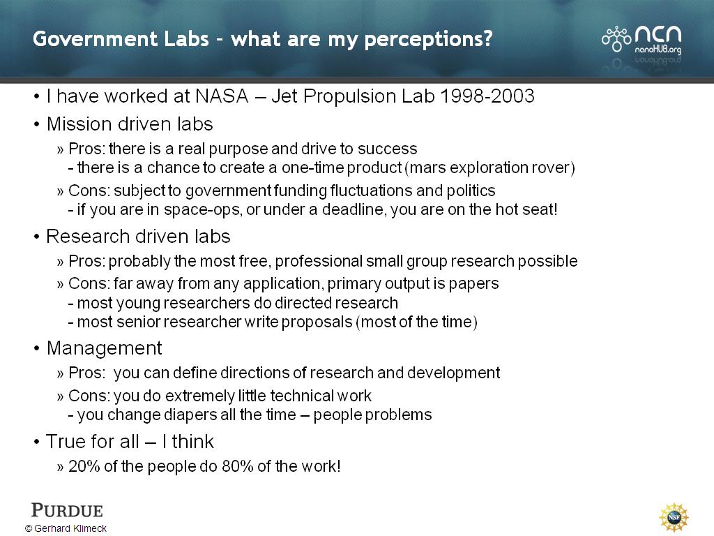 Government Labs – what are my perceptions?
