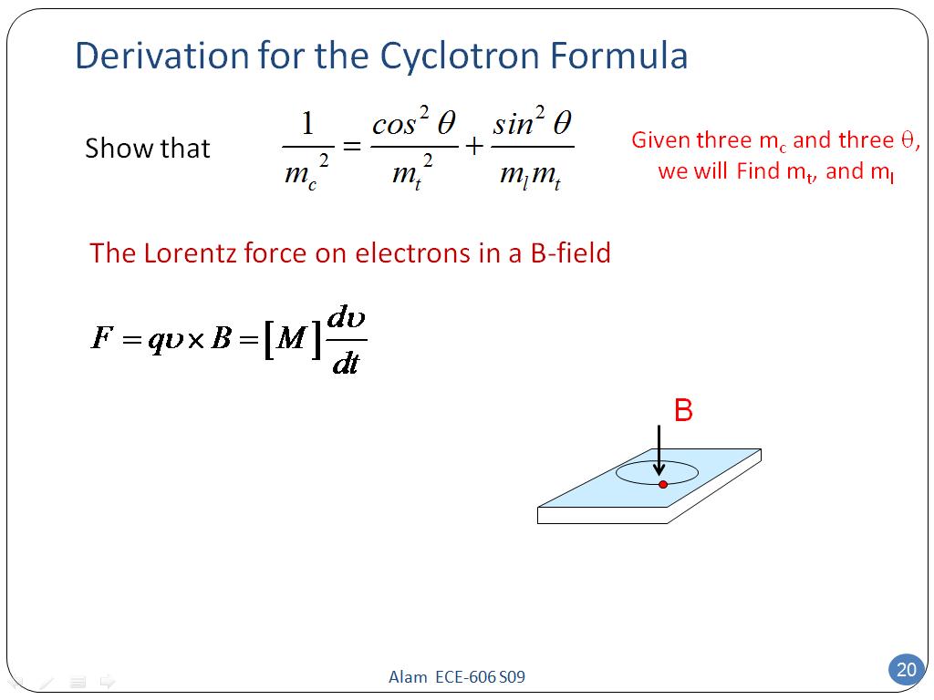 Derivation for the Cyclotron Formula