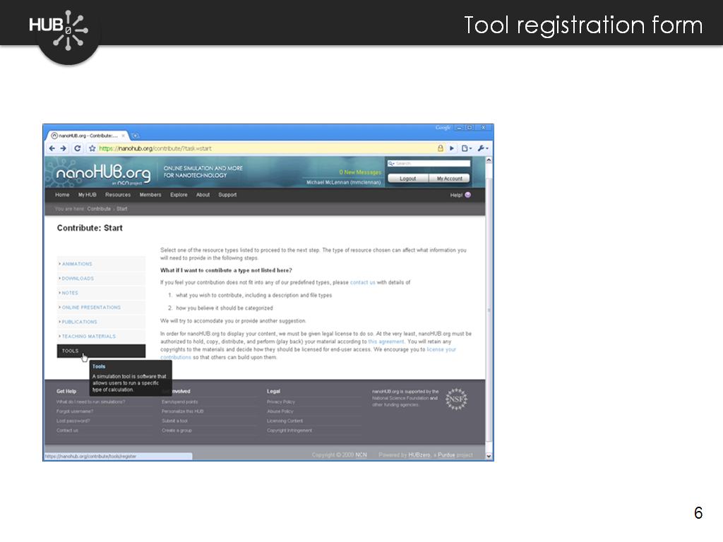 Tool registration form