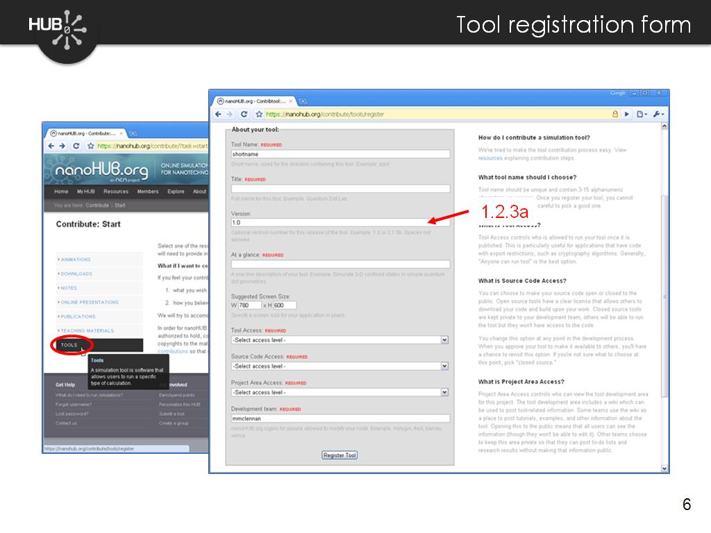 Tool registration form