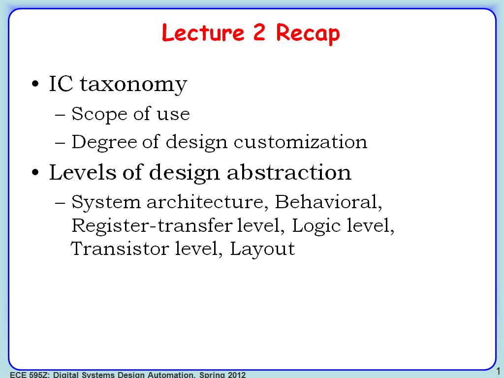 Lecture 2 Recap