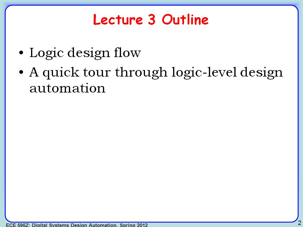 Lecture 3 Outline