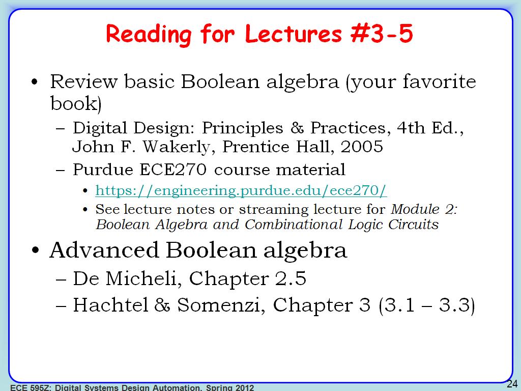 Reading for Lectures #3-5