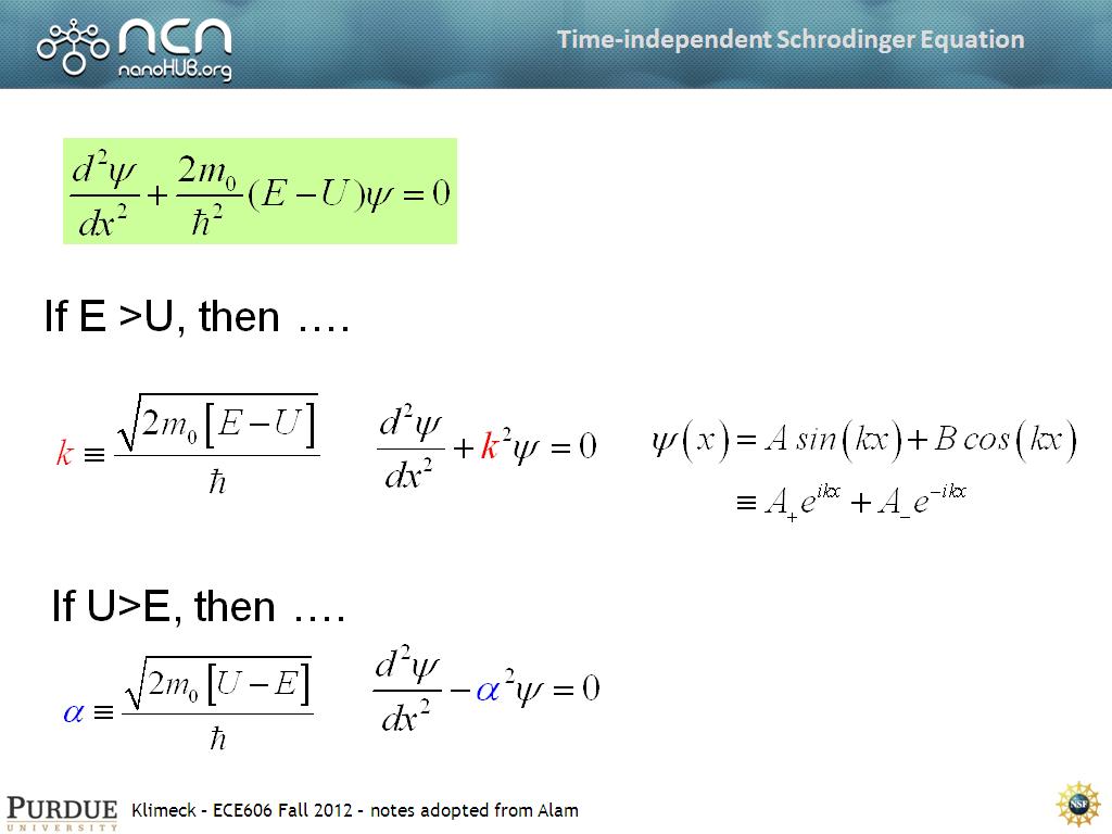 time independent schrodinger equation derivation
