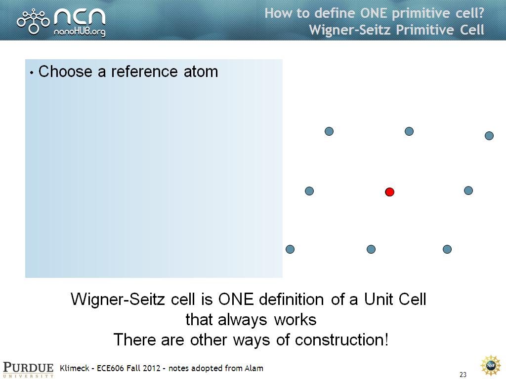 How to define ONE primitive cell? Wigner-Seitz Primitive Cell