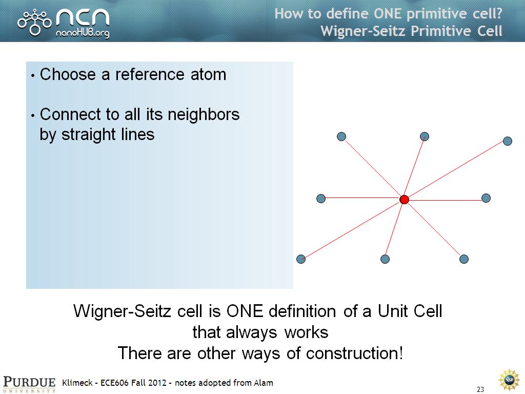 How to define ONE primitive cell? Wigner-Seitz Primitive Cell