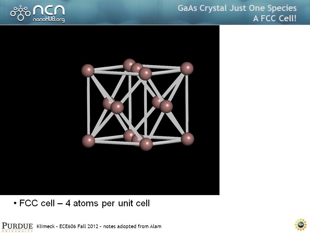 GaAs Crystal Just One Species A FCC Cell!