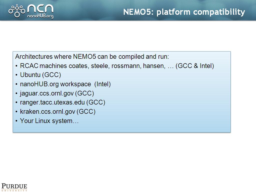 NEMO5: platform compatibility