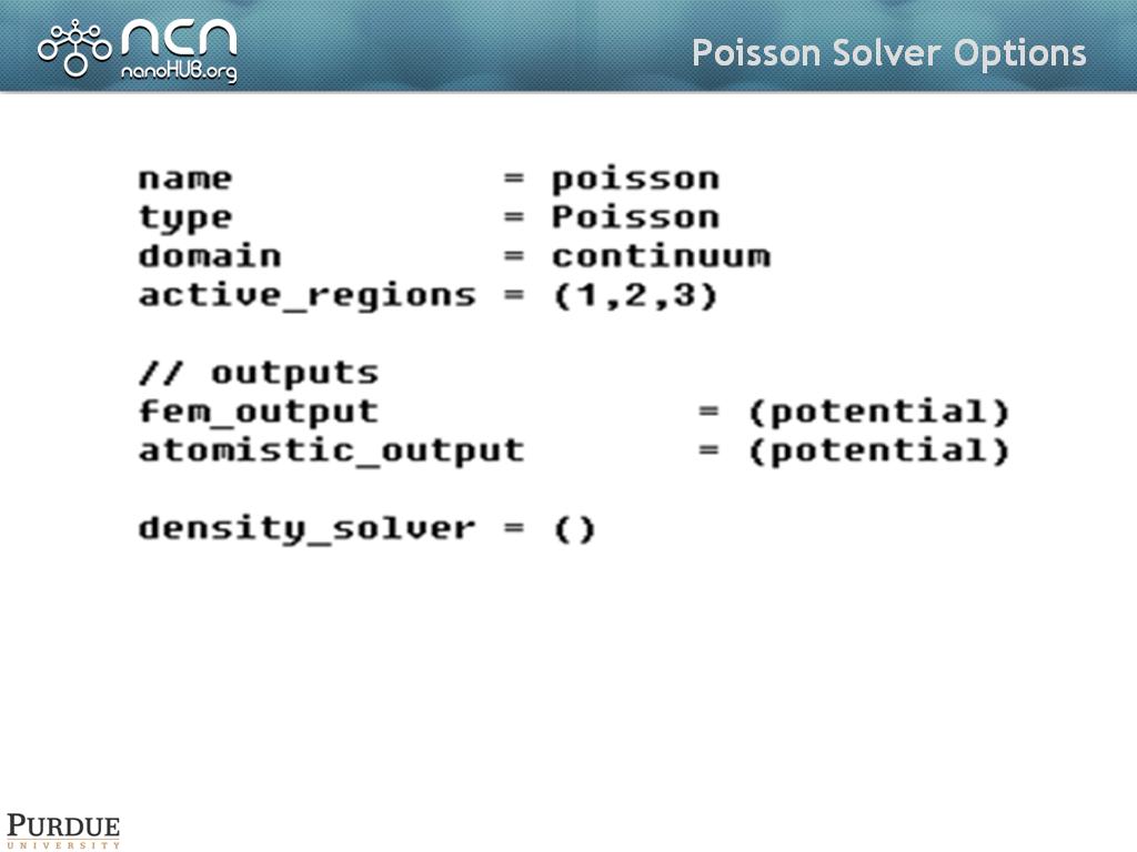 Poisson Solver Options