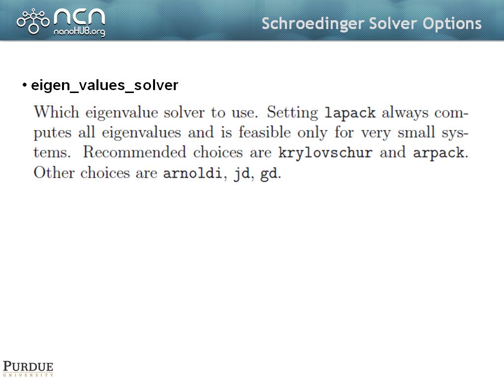 Schroedinger Solver Options