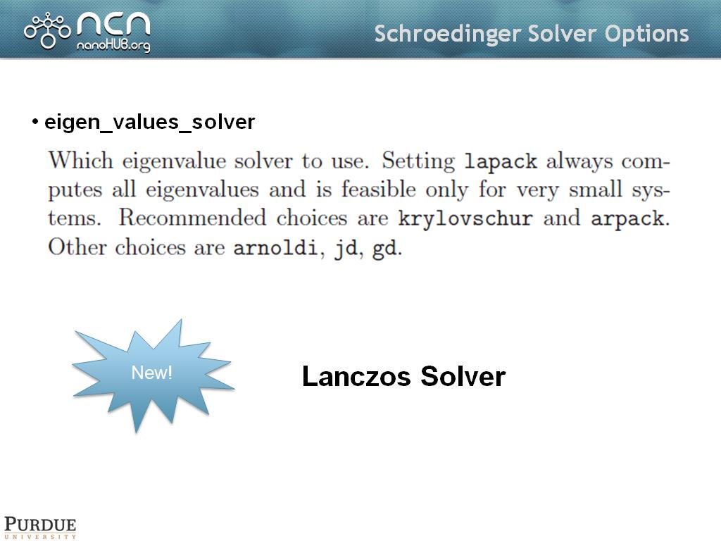 Schroedinger Solver Options