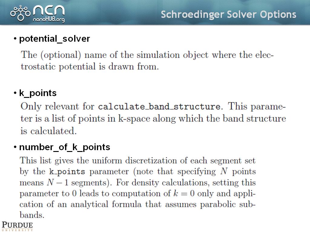 Schroedinger Solver Options