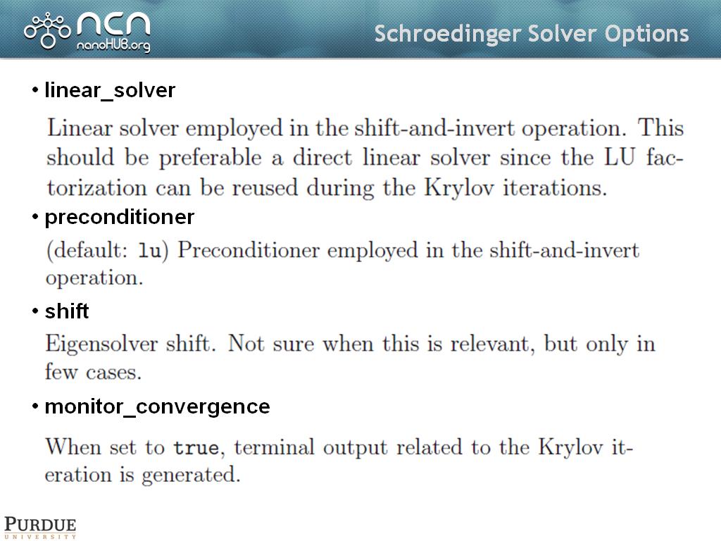 Schroedinger Solver Options