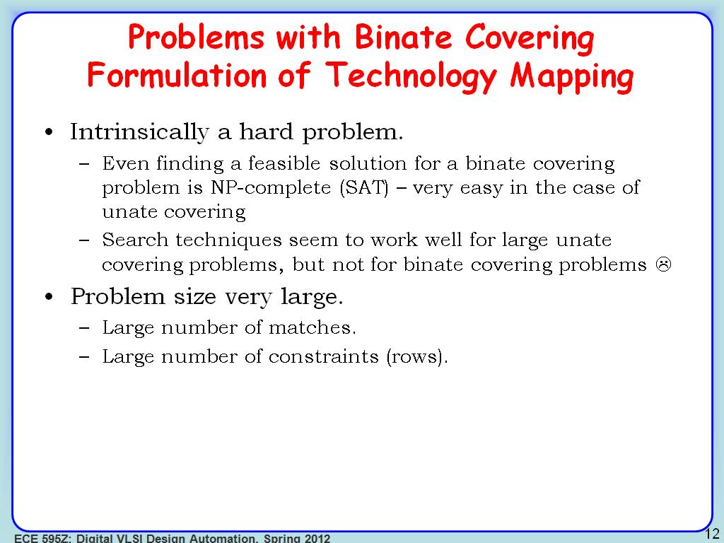 Problems with Binate Covering Formulation of Technology Mapping