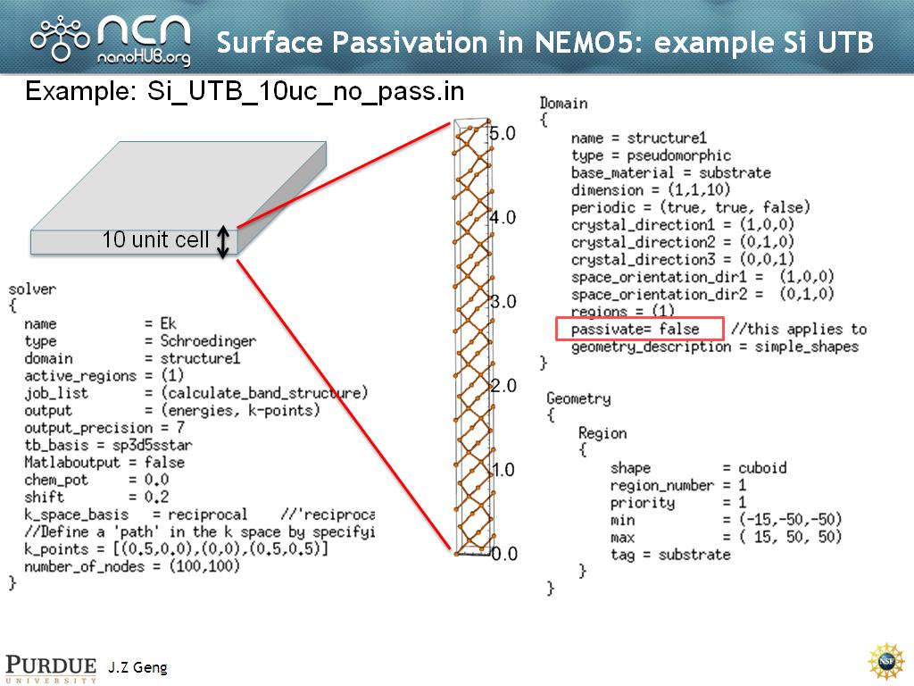 Surface Passivation in NEMO5: example Si UTB