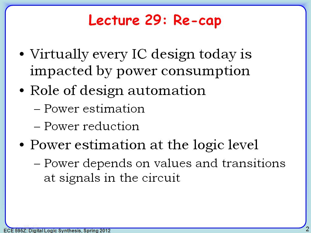 Lecture 29: Re-cap