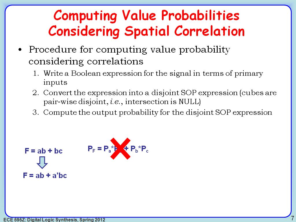 Computing Value Probabilities Considering Spatial Correlation