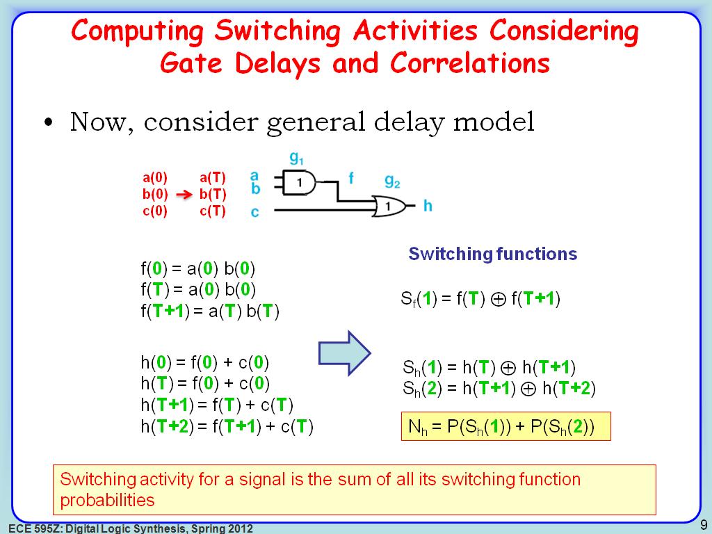 Computing Switching Activities Considering Gate Delays and Correlations