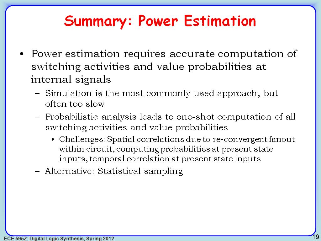 Summary: Power Estimation