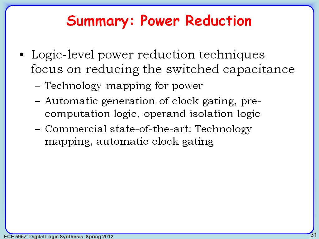 Summary: Power Reduction