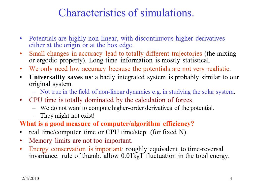 Characteristics of simulations.