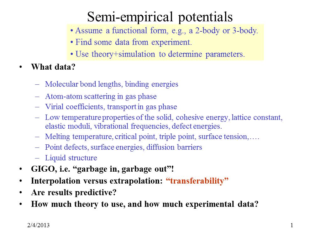 Semi-empirical potentials
