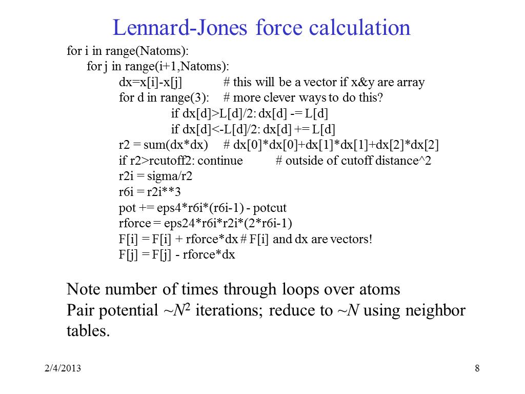 Lennard-Jones force calculation