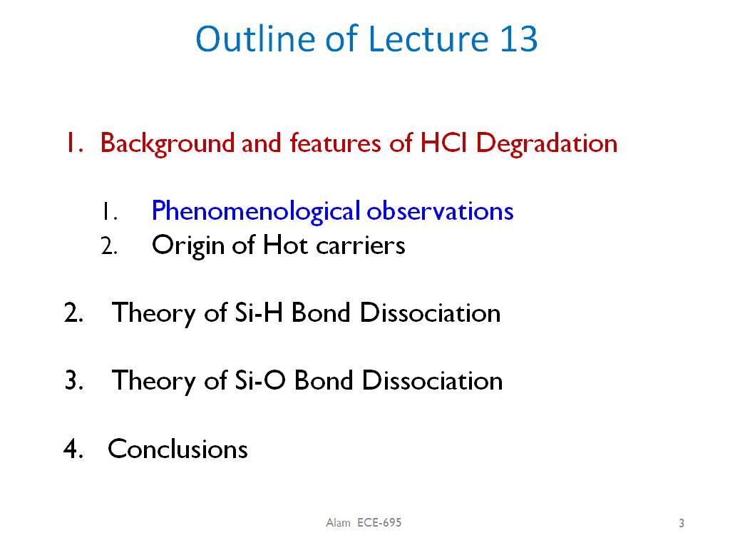 Outline of Lecture 13
