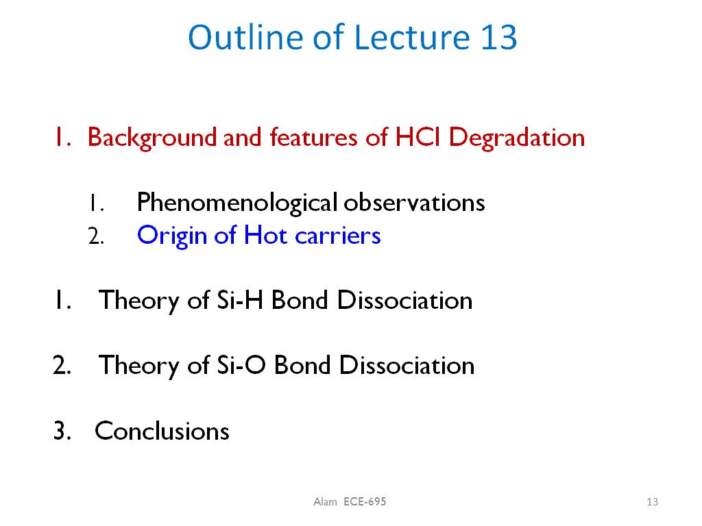 Outline of Lecture 13