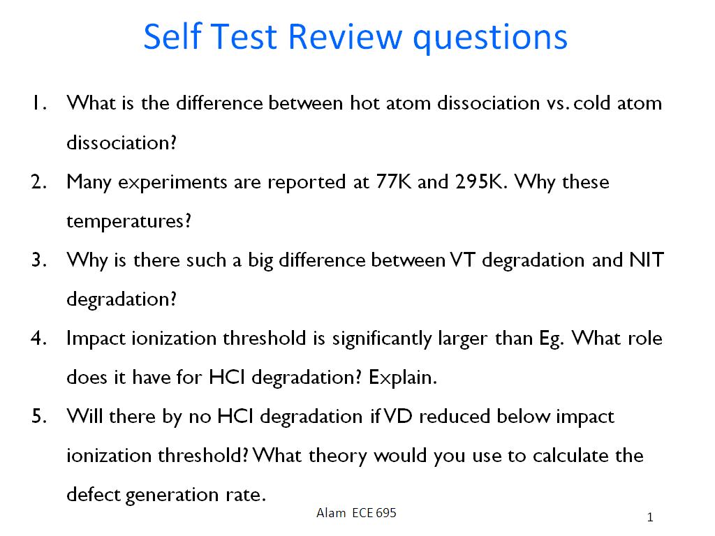 Self Test Review questions