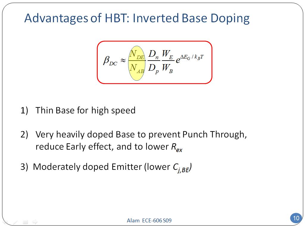 Advantages of HBT: Inverted Base Doping