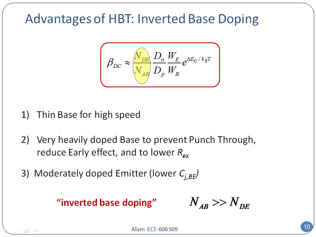 Advantages of HBT: Inverted Base Doping