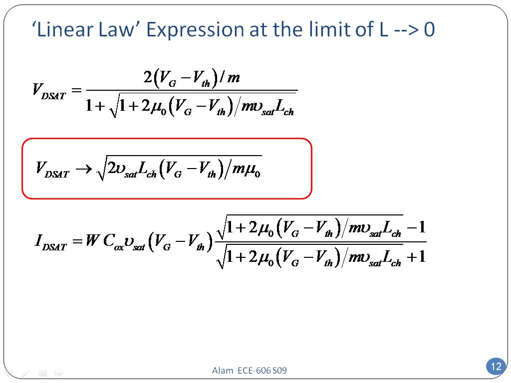 'Linear Law' Expression at the limit of L --> 0