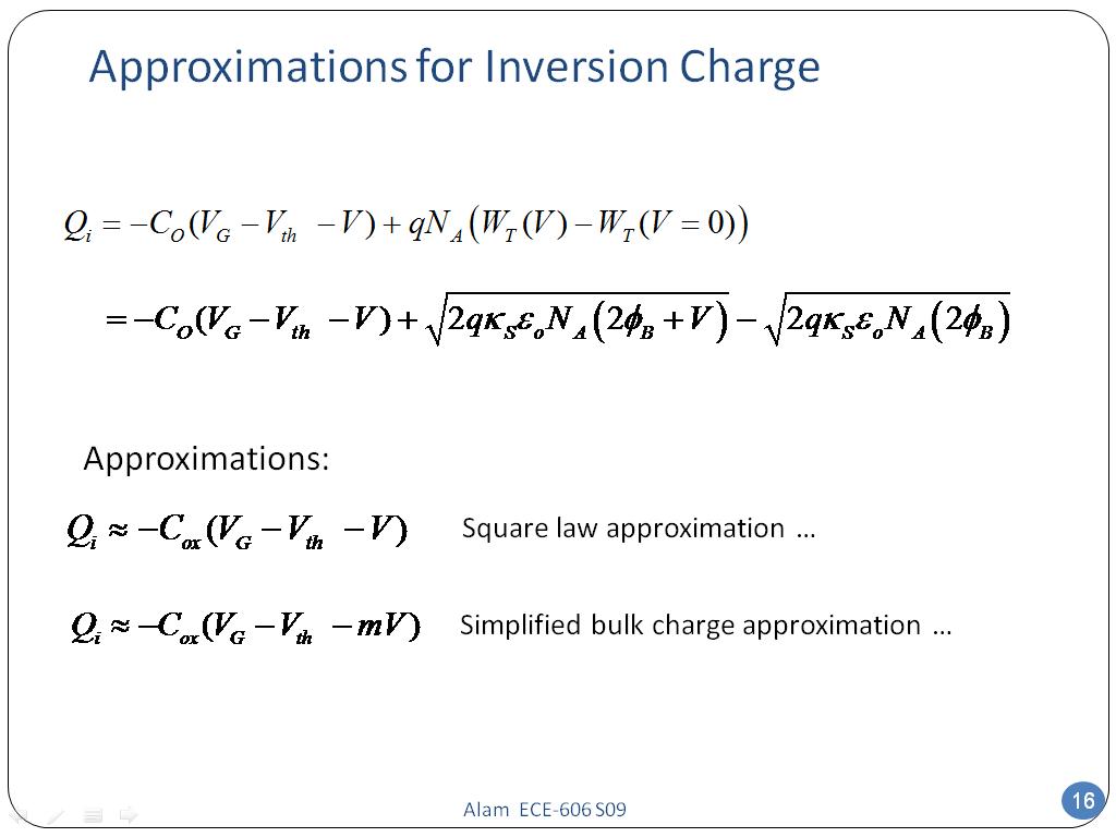 Approximations for Inversion Charge