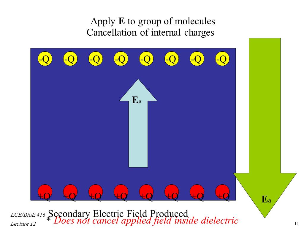 Apply E to group of molecules Cancellation of internal charges