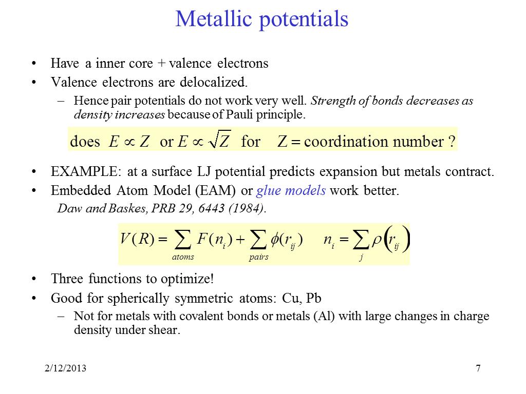 Metallic potentials