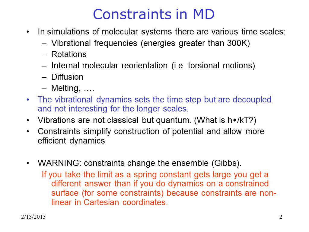 Constraints in MD