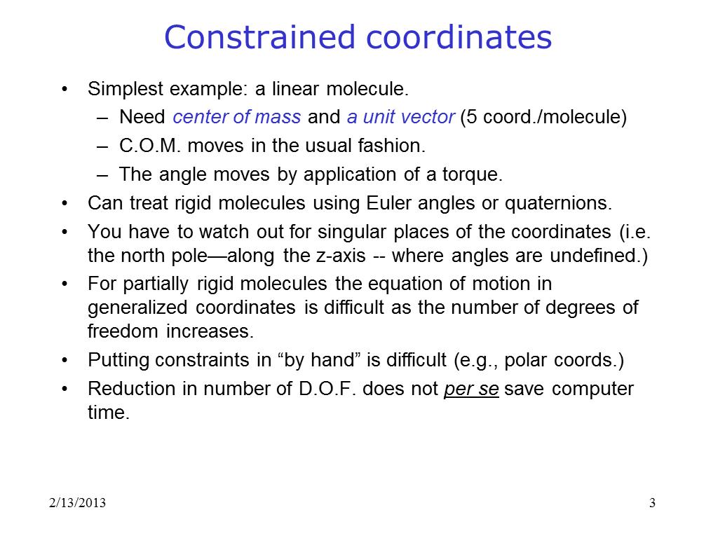 Constrained coordinates