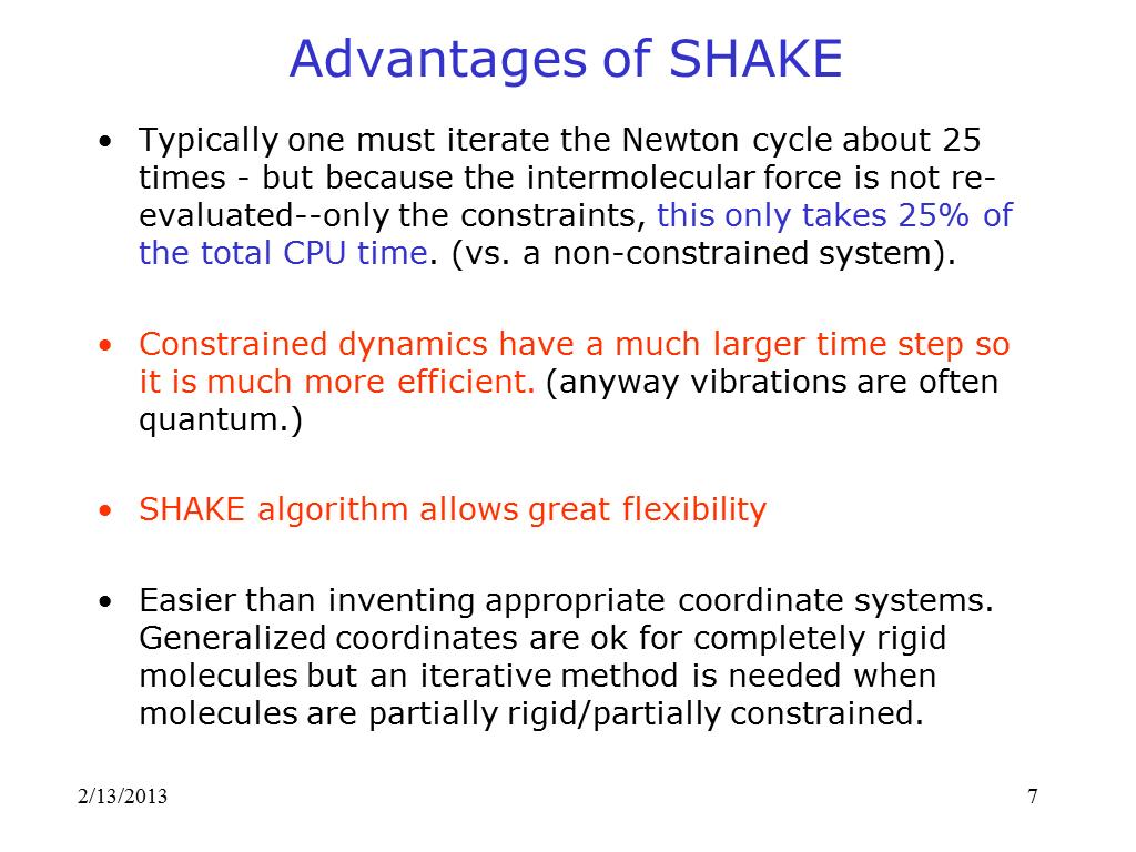 Advantages of SHAKE