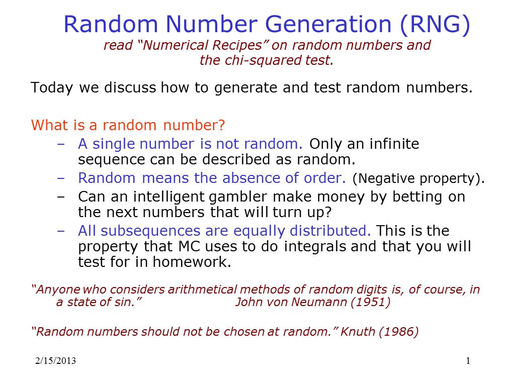 Random Number Generation (RNG)
