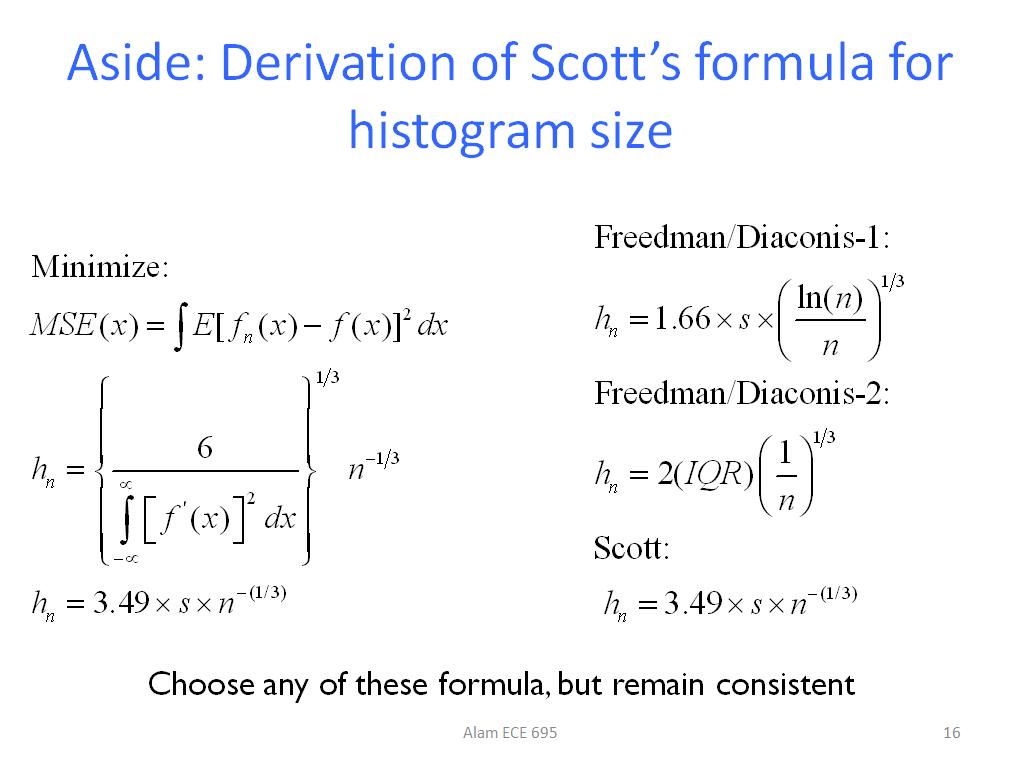 Aside: Derivation of Scott's formula for histogram size