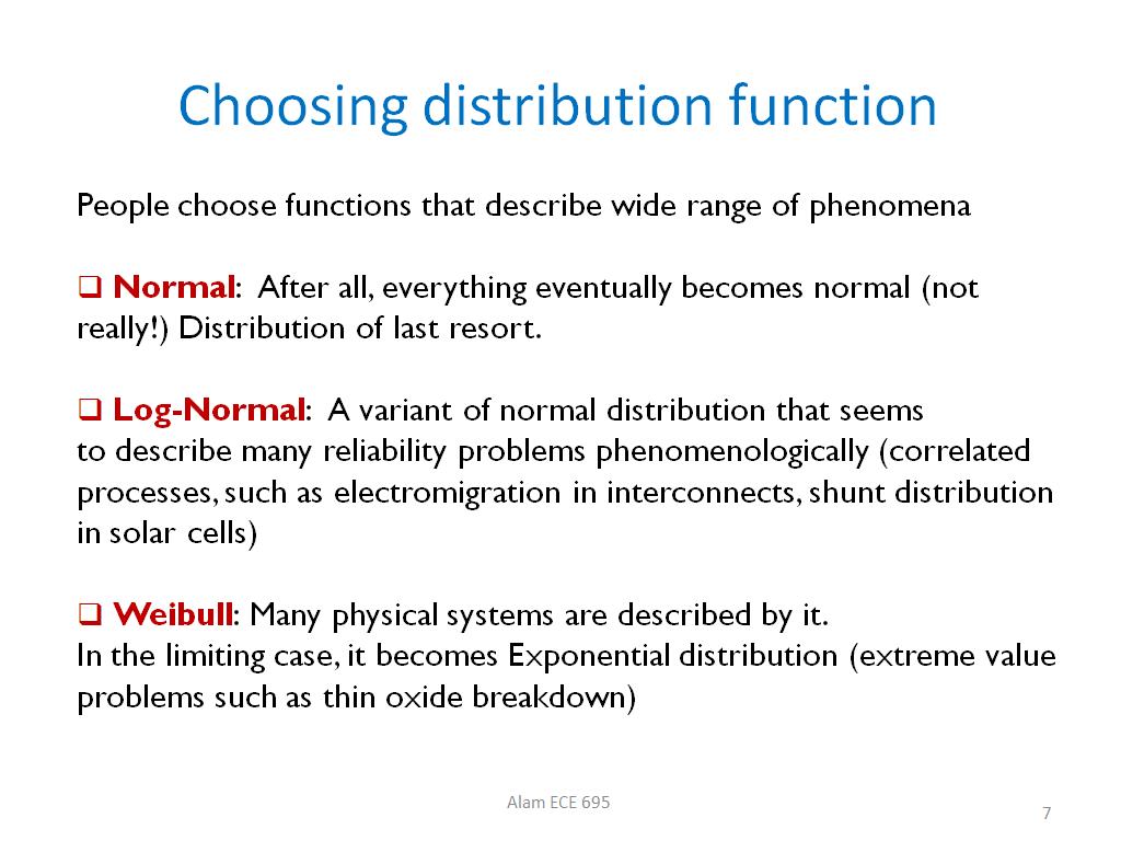 Choosing distribution function