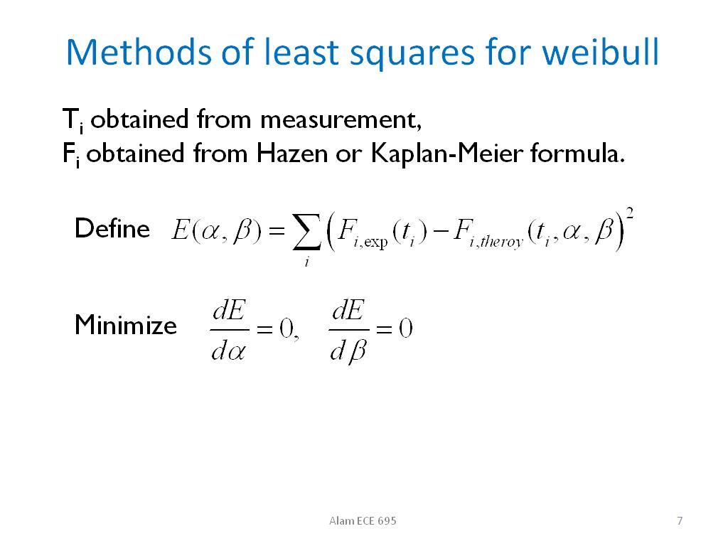 Methods of least squares for weibull