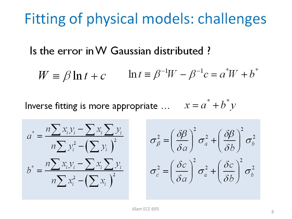 Fitting of physical models: challenges