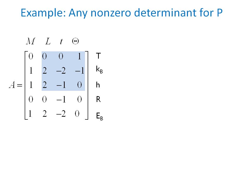 Example: Any nonzero determinant for P