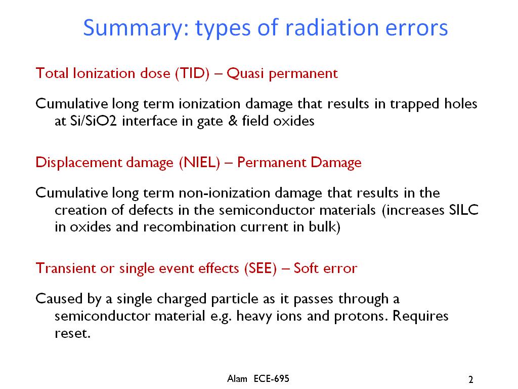 Summary: types of radiation errors