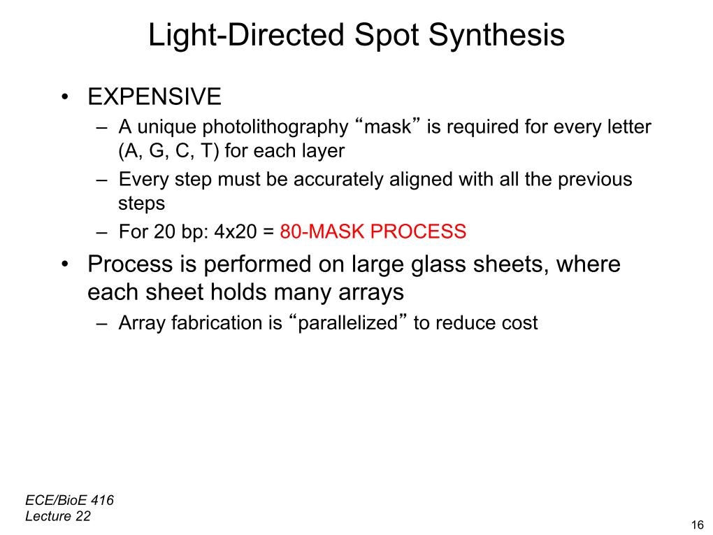 Light-Directed Spot Synthesis •  EXPENSIVE –  A unique photolithography 