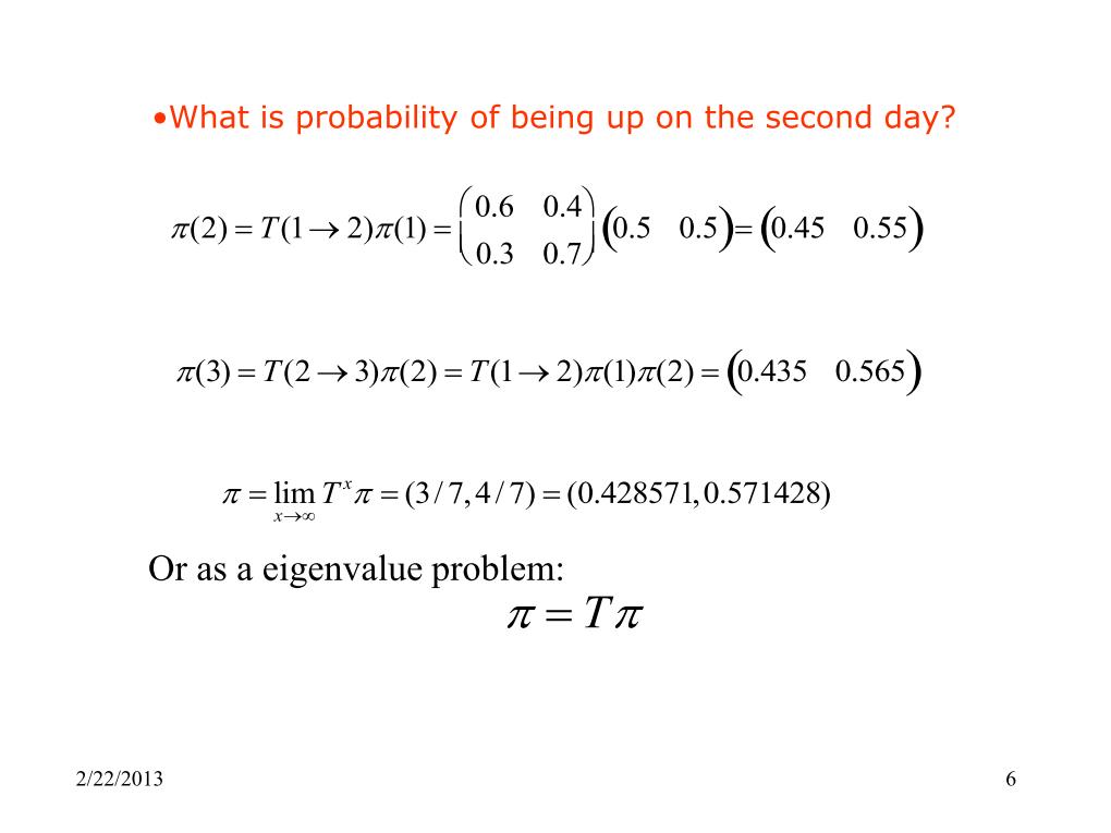 What is probability of being up on the second day?