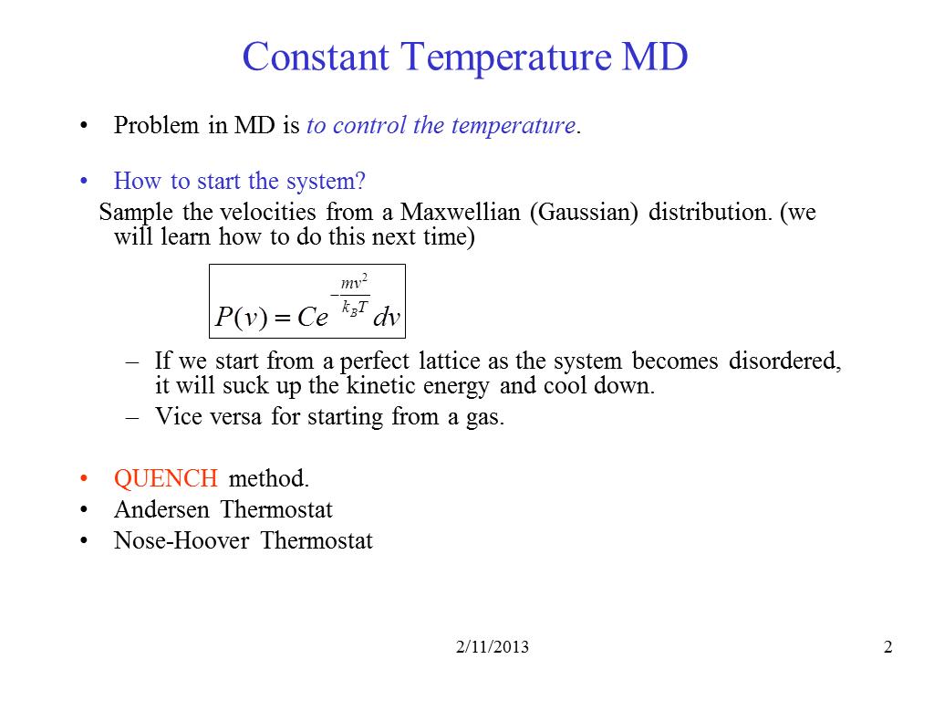 Constant Temperature MD